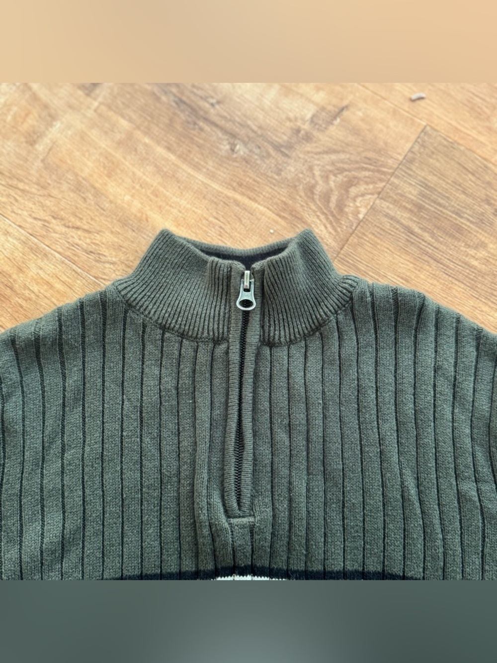 Vtg XG Xtreme Gear Boys S Sweater 1/4 Zip Ribbed Green Blue Stripe Y2K Skater - Picture 2 of 11